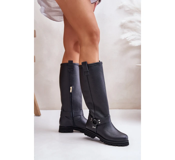 Kožené dámské holínky nad kolena černé Lewski 3615 Kožené dámské holínky nad kolena černé Lewski 3615