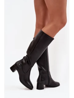 Kožené zateplené dámské kozačky na podpatku Maciejka A7165-01 Černé