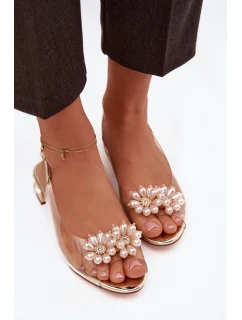 Průhledné sandály na nízkém podpatku s ozdobnými detaily D&A MR52-229 Zlaté