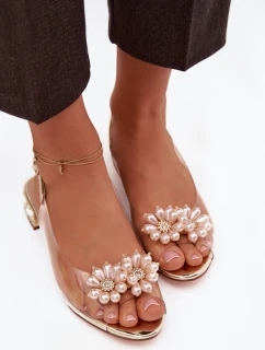 Průhledné sandály na nízkém podpatku s ozdobnými detaily D&A MR52-229 Zlaté