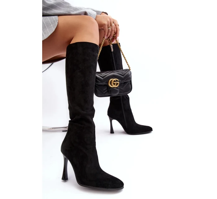 Zateplené dámské kozačky na vysokém podpatku černé Isot