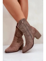 Dámské kožené kotníkové boty ve western stylu na podpatku S.Barski – hnědé