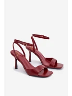 Dámské sandály na jehlovém podpatku z eko kůže - bordó Brisora Dámské sandály na jehlovém podpatku z eko kůže - bordó Brisora