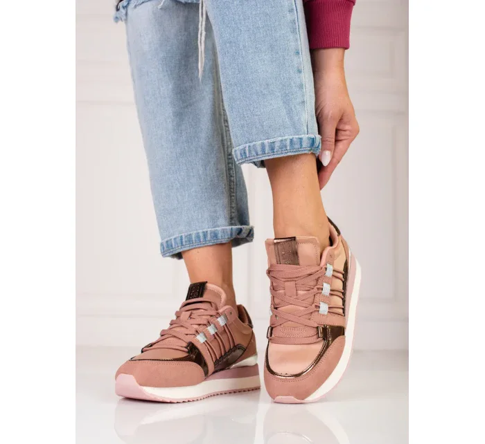 Stylové dámské  tenisky růžové bez podpatku