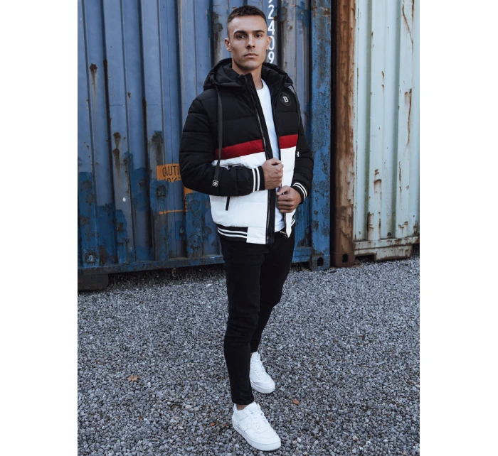 Pánská prošívaná zimní bunda s kapucí černá model 21980314 - Dstreet Pánská prošívaná zimní bunda s kapucí černá model 21980314 - Dstreet