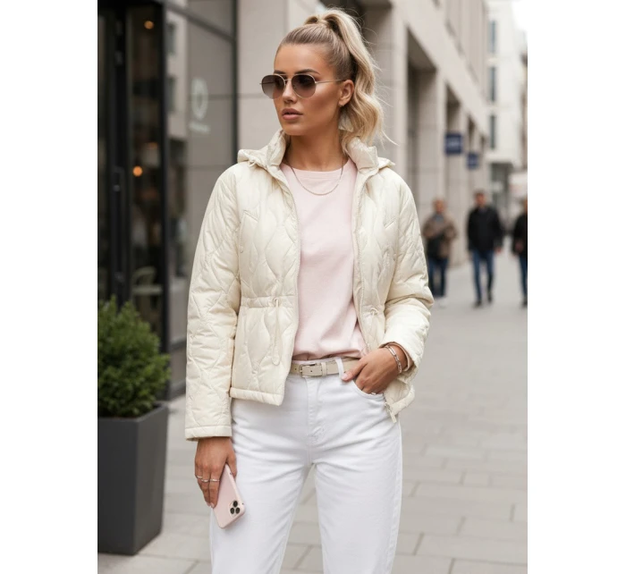 Dámská prošívaná bunda s kapucí ecru FashionStreet TY5533