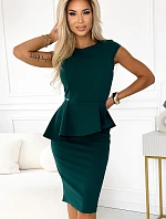 192-16 Elegantní midi šaty s kosticí a krátkými rukávy - BOTTLE GREEN