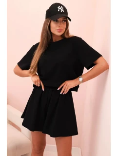 Dámský bavlněný komplet s širokými šortkami černý