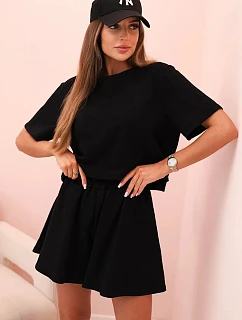 Dámský bavlněný komplet s širokými šortkami černý