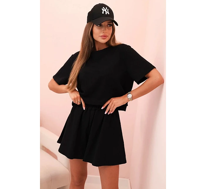 Dámský bavlněný komplet s širokými šortkami černý