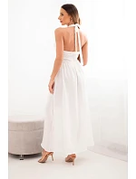 Dámské viskózové maxi šaty vázané za krk s ozdobnou přezkou ecru