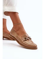 Kožené dámské lakované mokasíny model 21652958 hnědé - Laura Messi
