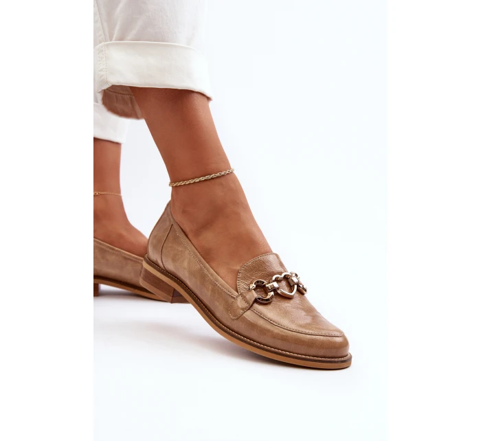 Kožené dámské lakované mokasíny model 21652958 hnědé - Laura Messi