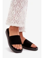 Dámské Pantofle Na Platformě Z Eko Semiše Černé model 21703770 - Boto Dámské Pantofle Na Platformě Z Eko Semiše Černé model 21703770 - Boto