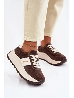 Dámské tenisky na platformě z přírodní semiše čokoládové Rosinae