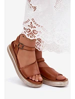 Kožené dámské sandály na platformě model 22208644 Camel - Maciejka Kožené dámské sandály na platformě model 22208644 Camel - Maciejka
