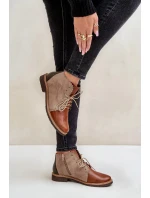 Zateplené Kožené Kotníkové Boty Na Ploché Podpatku Hnědé Moreto Zateplené Kožené Kotníkové Boty Na Ploché Podpatku Hnědé Moreto