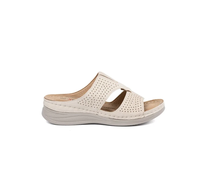 Zajímavé nazouváky dámské Jasnobeżowy na plochém podpatku Zajímavé nazouváky dámské Jasnobeżowy na plochém podpatku