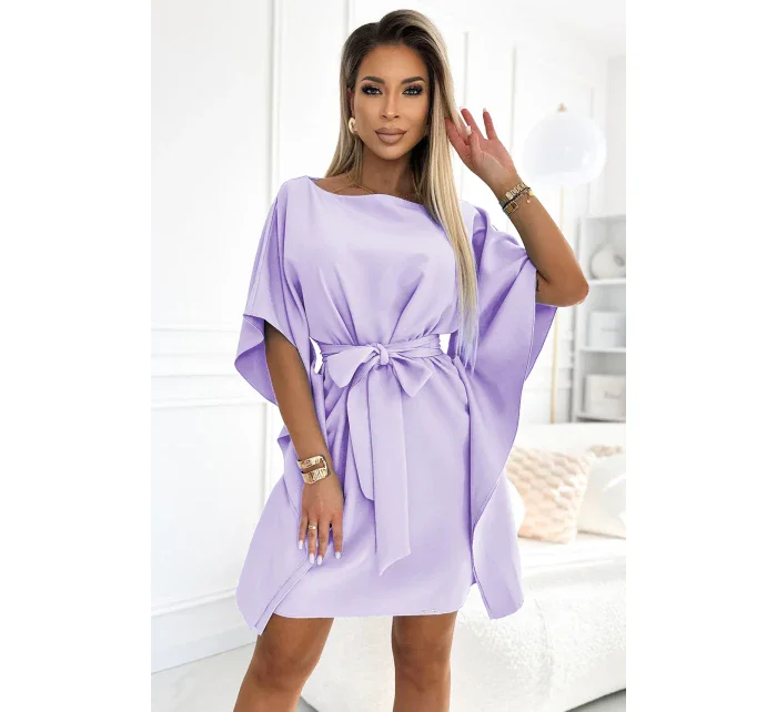 SOFIA dámské šaty ve vřesové barvě se zavazováním v pase model 20273096 - numoco SOFIA dámské šaty ve vřesové barvě se zavazováním v pase model 20273096 - numoco