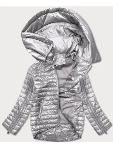 Asymetrická šedá dámská bunda s kapucí (PC-7510-61)