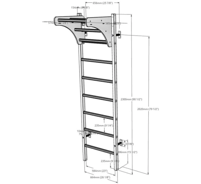 DŘEVĚNÝ KOVOVÝ GYMNASTICKÝ ŽEBŘÍK PRO 4 MADLA S DŘEVĚNOU TYČÍ BENCHK 211W