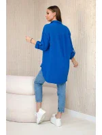 Bavlněná mušelínová košile oversize chrpově modrá