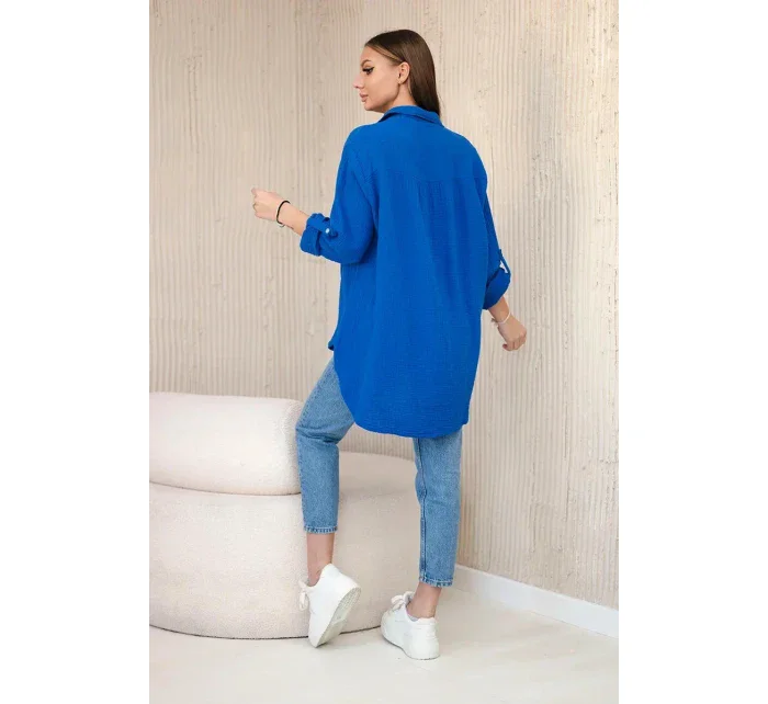 Bavlněná mušelínová košile oversize chrpově modrá