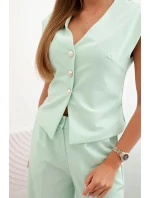 Dámský komplet s vestou a širokými kalhotami tmavá máta Dámský komplet s vestou a širokými kalhotami tmavá máta