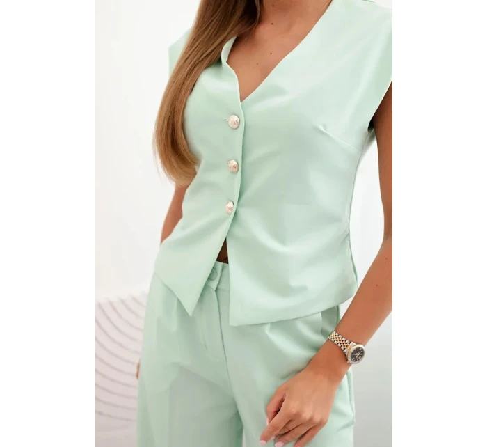 Dámský komplet s vestou a širokými kalhotami tmavá máta Dámský komplet s vestou a širokými kalhotami tmavá máta