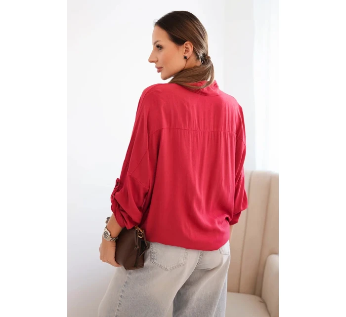 Dámská košile s ozdobnými knoflíky a límcem bordová model 21402214 - K-Fashion