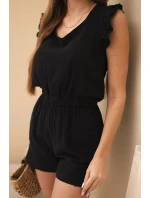 Dámský bavlněný overal bez rukávů s vázáním v pase ecru Dámský bavlněný overal bez rukávů s vázáním v pase ecru