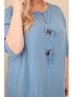 Dámské bavlněné šaty Plus Size s vázáním u výstřihu džínové
