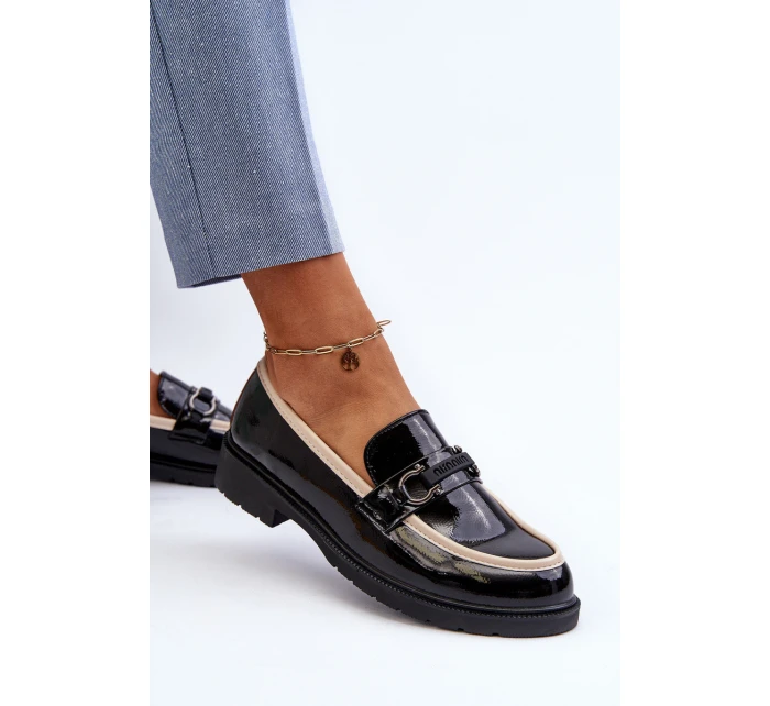 Dámské lakované polobotky mokasíny S.Barski HY336A černé