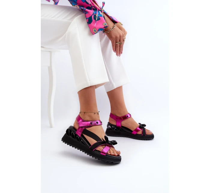 Dámské sandály s mašlí D&A CR956 fuchsie