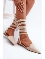 Šněrovací baleríny z ekokože s  světle béžové model 21666763 - Boto