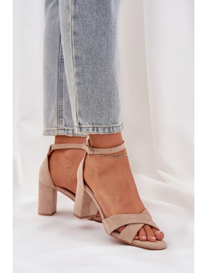 Sandály Na Podpatku Z Eko Semiše Béžové model 21684655 - Boto Sandály Na Podpatku Z Eko Semiše Béžové model 21684655 - Boto