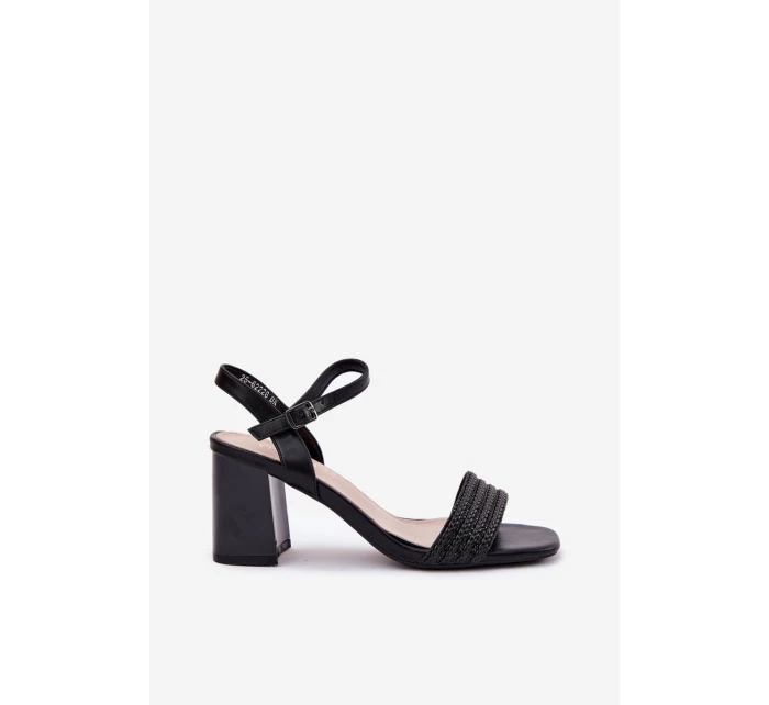 Dámské Sandály Na Podpatku S Krystaly A Pletením 62228 Černé Vinceza