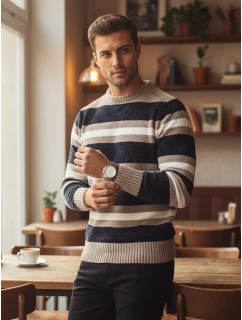 Pánský pruhovaný tmavě modrý svetr FashionStreet WX2263