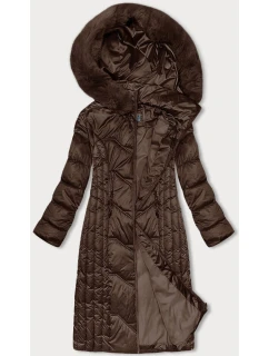 Vypasovaná dlouhá hnědá dámská zimní bunda S'west (B8201-14)