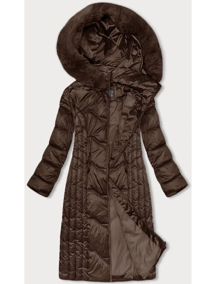 Vypasovaná dlouhá hnědá dámská zimní bunda S'west (B8201-14)