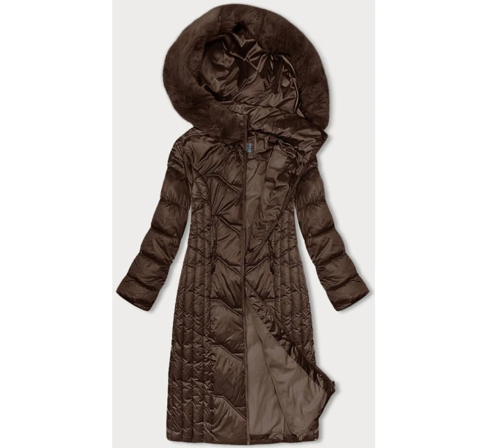 Vypasovaná dlouhá hnědá dámská zimní bunda S'west (B8201-14)