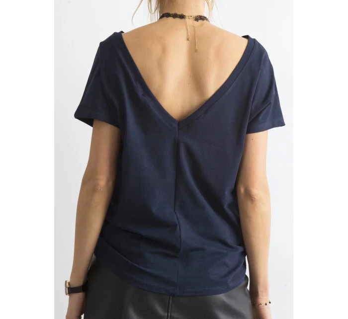Tshirt basic z dekoltem z Feel Good granatowy model 21266681 - Factory Price