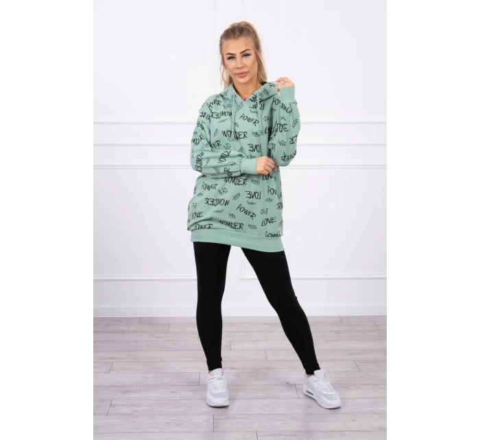 Mikina s nápisy tmavě mátová