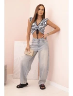 Dámská pruhovaná blůza s nařasením a volánkem model 21291569 - K-Fashion