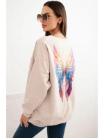 Dámská oversized mikina z bavlny s barevnými model 21421752 na zádech béžová - K-Fashion