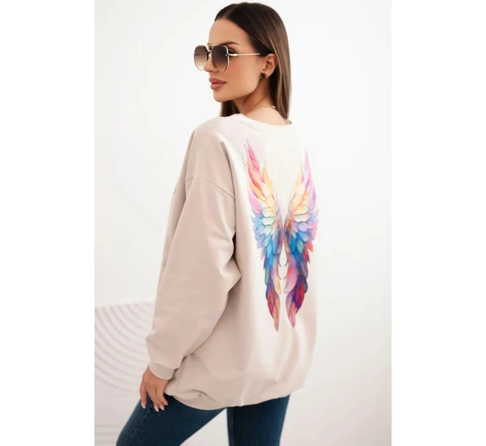 Dámská oversized mikina z bavlny s barevnými model 21421752 na zádech béžová - K-Fashion