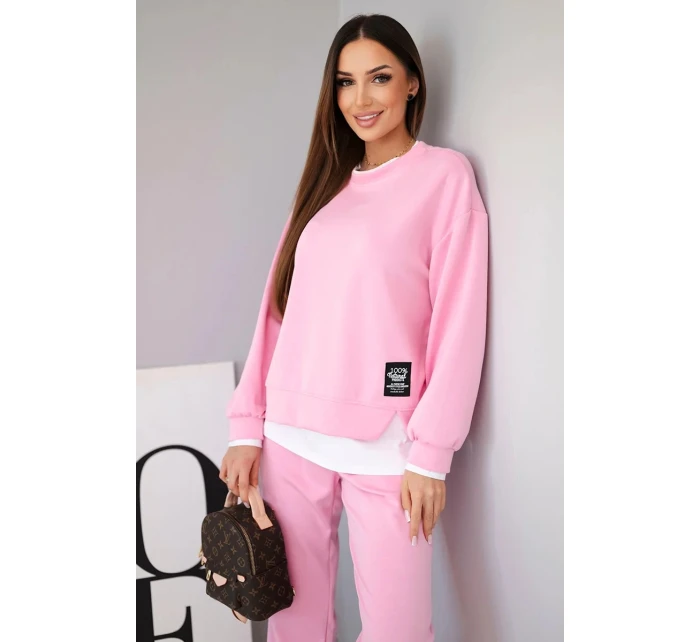 Dámská souprava s s volnou mikinou a tepláky světle růžový model 21808633 - K-Fashion Dámská souprava s s volnou mikinou a tepláky světle růžový model 21808633 - K-Fashion