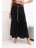 Dámská maxi bavlněná sukně s výšivkou a pásem černá model 22048767 - K-Fashion