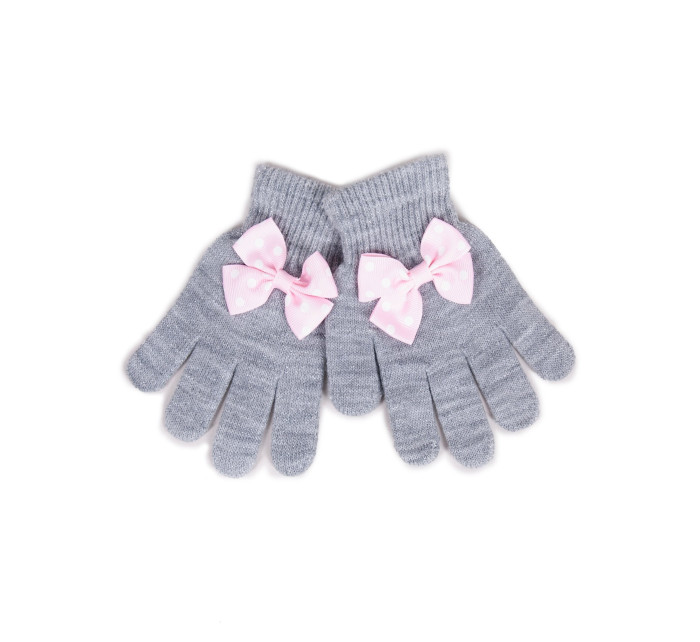 Dívčí pětiprsté rukavice s mašlí model 17956746 Grey - Yoclub