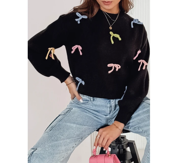 TIELUSH dámský svetr s malými mašlemi černá FashionStreet MY2358